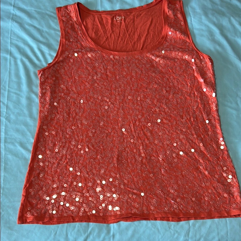 LOFT Women's Red Sequin Tank Top size large.